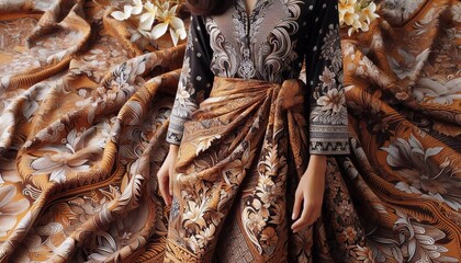Indonesian Batik Batik fabric wrapped as a sarong with a matchin
