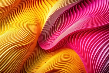 Abstract Curving Layers of Vibrant Yellow and Pink Hues, a Dynamic Composition of Intertwined Rhythmic Forms