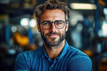 Fototapeta premium Confident Hispanic Man Engineer Scientist in Technology Workshop Portrait