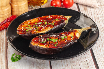 Baked eggplant with teriyaki sause