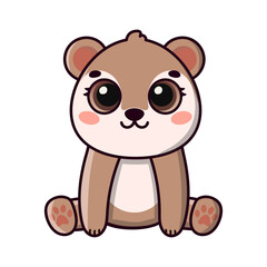 Fototapeta premium Little bear with big eyes in kawaii style. Flat Cartoon Style. Image for card, sticker, baby clothing.