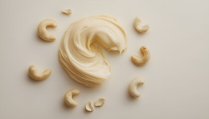 nut butter white without devices angle half turn with cashew nut on white background