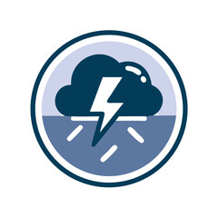 Circular icon of storm cloud with lightning