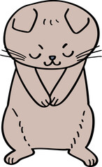 hand drawn cute cartoon character of a cat bowing down politely.
