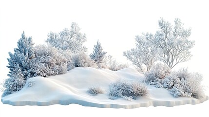 Obraz premium A Snow Covered Landscape Featuring Trees and Bushes and White