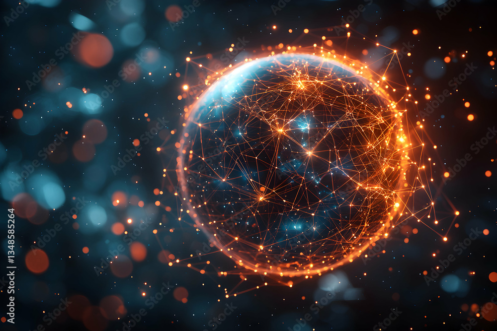 Aufkleber abstract sphere with glowing interconnected nodes and lines. ideal for technology presentations, web