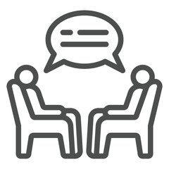 Psychologist man and client line icon, family psychology concept. Vector graphics. Private conversation, human on chair sign on white background, outline style icon for mobile or web design.