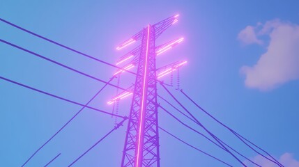 Fototapeta premium Neon Power Pole Against a Pastel Sky