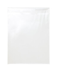 Transparent plastic packaging bag isolated on white background