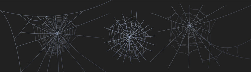 Spooky halloween old cobweb with various sizes and shapes. Old spider web set flat vector illustration for dark gothic decoration for holidays. Corner spider net insect thread cobweb scary frames.