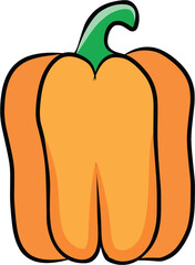 Bright and simple digital drawing of an orange bell pepper featuring a green stem.Ideal for food-related projects or designs emphasizing healthy eating  and natural produce.