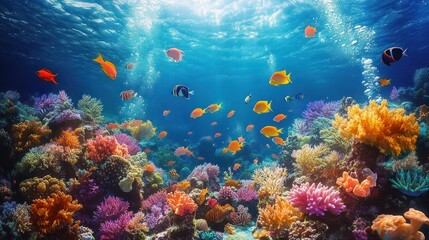 Coral Reef Scene with Colorful Fish Underwater Landscape