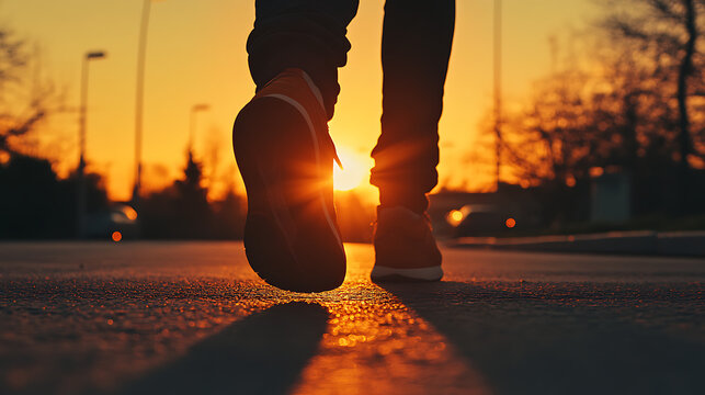 Evening walkers enjoy sunset stroll urban street photography serene atmosphere low angle reflection on life - Powered by Adobe