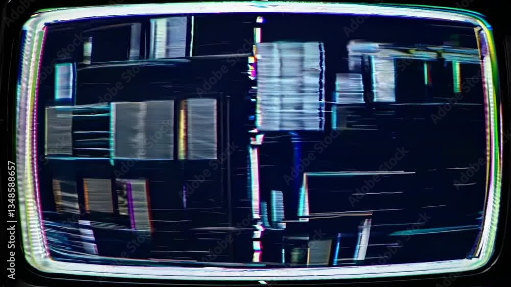 Aufkleber retro video glitch effect with horizontal lines and distortion. close-up angle creates a nostalgic, 