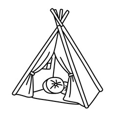 Simple black and white illustration of a teepee tent for kids to play inside © Moupz