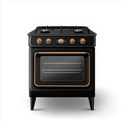 Fototapeta premium Vintage-style black gas stove with gold accents.