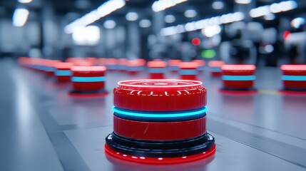 Glowing Red Button on Industrial Control Panel