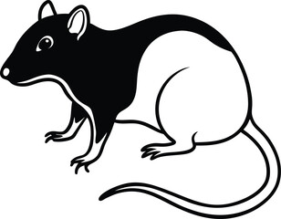 Bold Graphic Illustration Of Black Rat Silhouette On White Background

