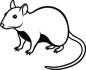 Bold Graphic Illustration Of Black Rat Silhouette On White Background
