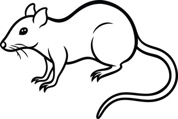 Bold Graphic Illustration Of Black Rat Silhouette On White Background

