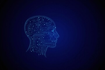 mans head with a circuit board in the shape of a human head