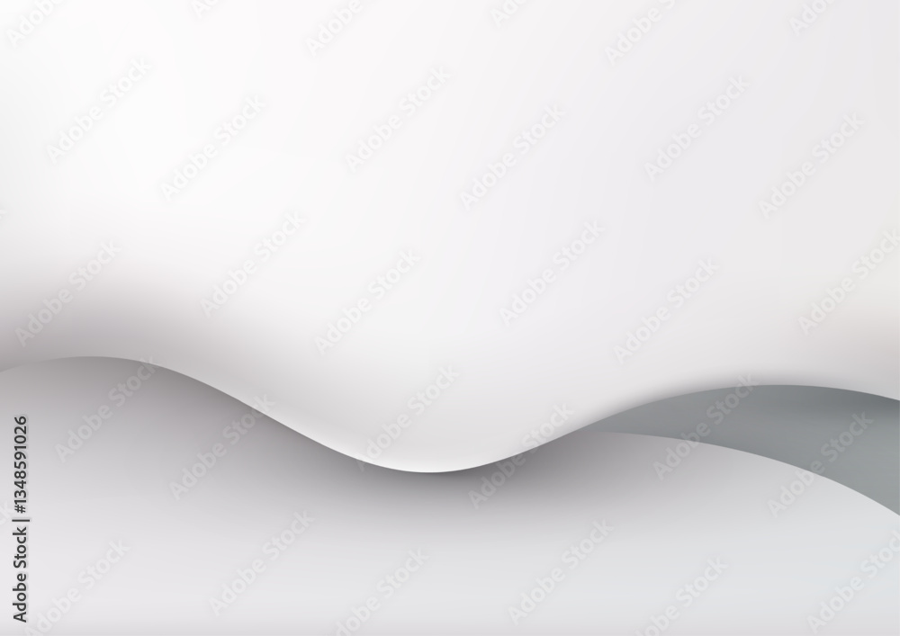 Poster minimalist abstract fluid white surface soft flowing curve light gray background modern design