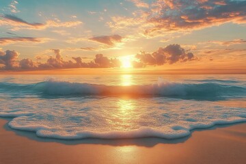Fototapeta premium serene ocean sunset warm golden hour tropical beach landscape