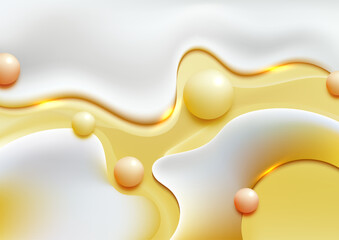 Abstract liquid flowing design with white and yellow swirls, organic texture, modern background
