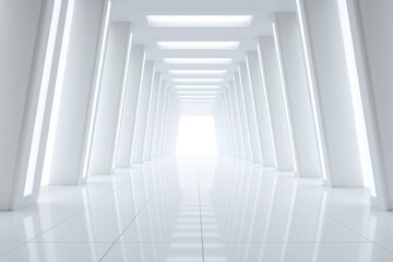 Fototapeta premium long white hallway with light at the end of it