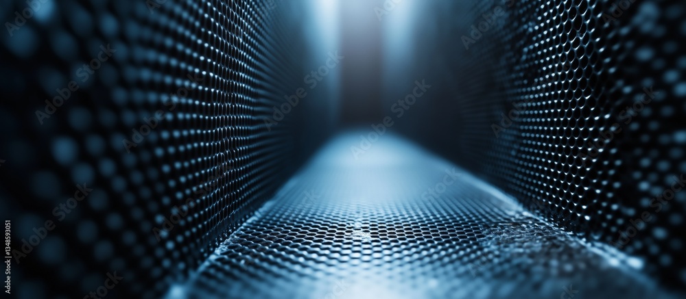 Poster abstract tunnel with honeycomb pattern, futuristic tech, and creative design.