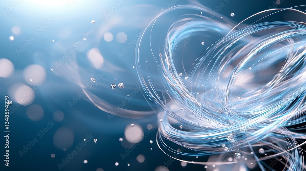 Poster abstract light trails and bubbles create mesmerizing visual effect, evoking sense of fluidity and mo
