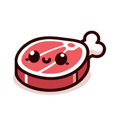 Cute Cartoon Steak, Red and White Colors, Representing Food and Barbecue
