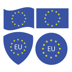 Vector European Union flag and badge. Set of European Union Flags and badge Collection.