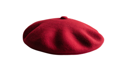 Classic red beret isolated on transparent background: fashion and style
