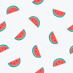 Vector seamless pattern with slices of red watermelon. Flat style summer background.
