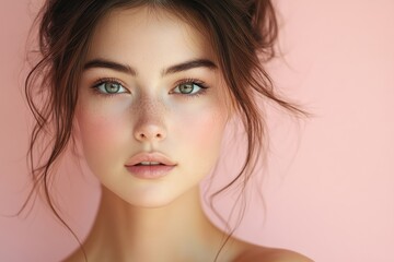 Obraz premium Young Woman with Flawless Skin Beautiful Portrait Natural Beauty Elegance