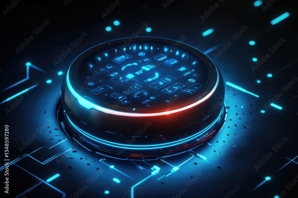 Poster a digital clock with a glowing face on a circuit board, often used in tech-related scenes and illust