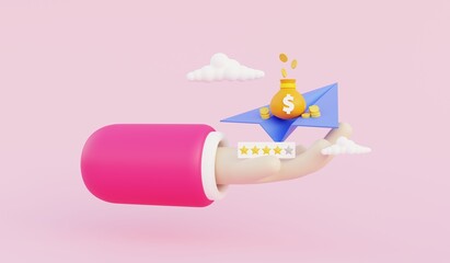 Concept of satisfaction rating of overseas travel payment, 3d illustration