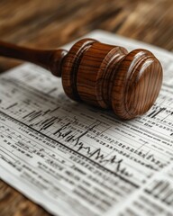 Gavel on Financial Document with Market Charts Symbolizing Law and Economics