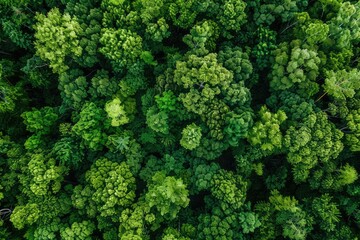 Naklejka premium Aerial top view of green trees in forest. Green tree nature background for carbon neutrality and net zero emissions concept. Drone view of green tree captures CO2 to Sustainable green environment. MZ 