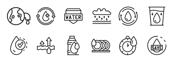 Set of water icons, fresh, nature. vector
