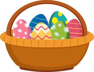 colorful easter eggs in basket vector illustration