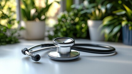 Modern Stethoscope Medical Photography in Minimalist Style with Soft Sunlight for Health Care Concept