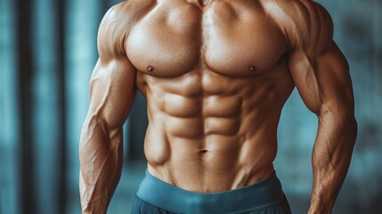 Fototapeta premium Ripped Physique: A Muscular Man's Torso, showcasing exceptional definition and strength.