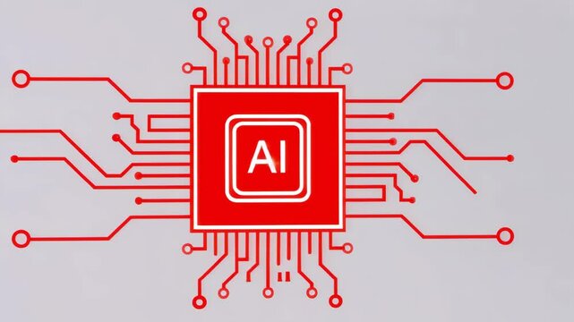 Intricate AI Chip Design Featuring Circuitry on a Sleek Grey Background Representing Technological Innovation and Digital Evolution