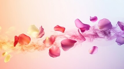 A burst of delicate colorful petals swirling in the air, creating a vibrant and enchanting atmosphere.