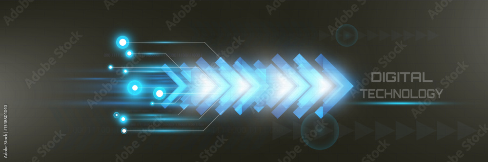 Poster futuristic speed background with glowing arrows, motion blur, digital technology concept, fast-movin