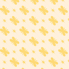 yellow flowers seamless pattern .Seamless pattern of flying butterflies blue, yellow and brown colors. Vector illustration in vintage style background.