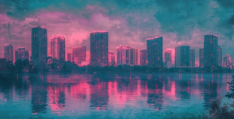 Fototapeta premium A City Skyline Reflected in a Calm Body of Water