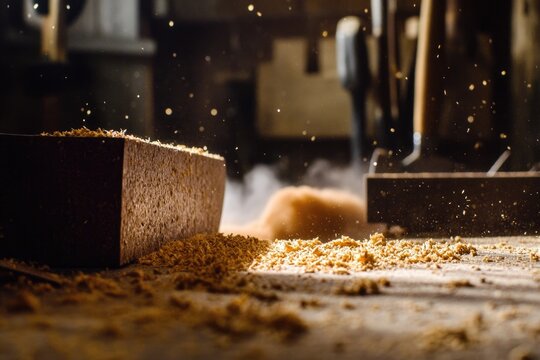 A machine mills a piece of wood into smaller pieces